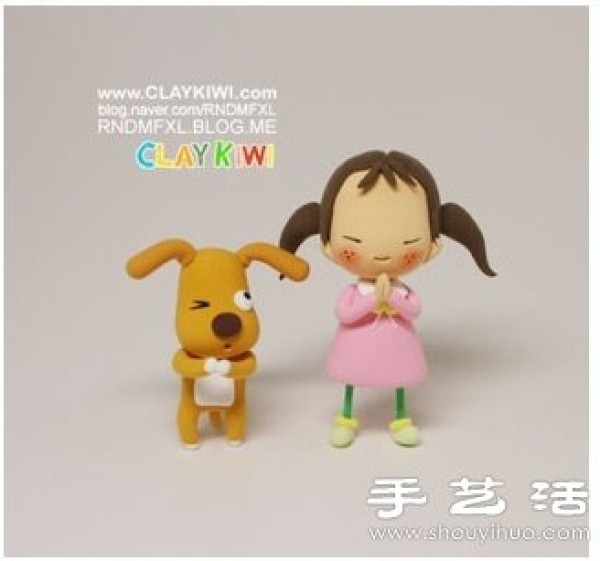 Little girl dog doll soft clay/super-light clay hand-made illustrations