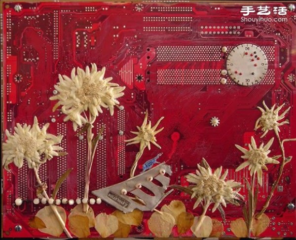 FallingDIY environmentally friendly art works from leaves and electronic waste