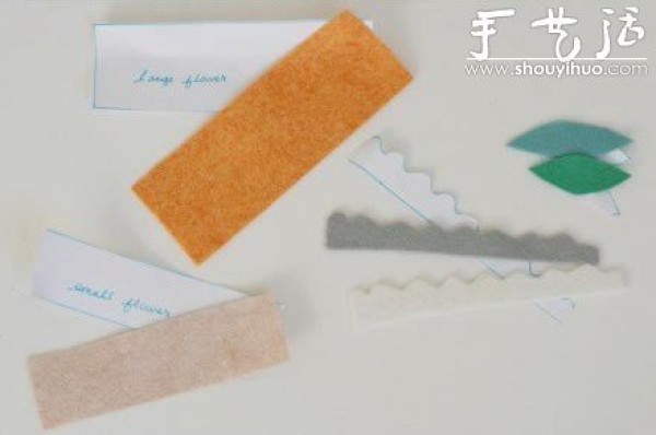 Handmade fabrics to make flowers with green leaves