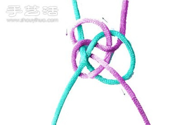 Illustration of knitting method of double-line button knot