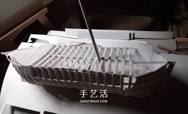 Paper sloop model is made of exquisite cardboard sailboat, handmade