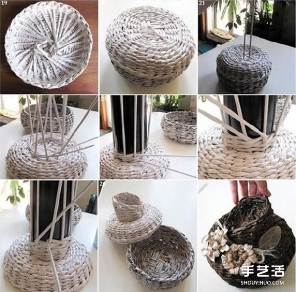 How to weave old newspapers into storage baskets, hand-woven newspaper storage baskets