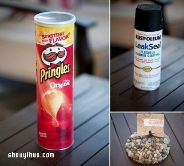 Illustration of the DIY method of making a vase from potato chip tube waste