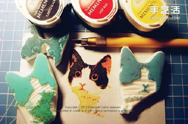 The method of making a rubber stamp with a cat pattern is easy to learn with illustrations~