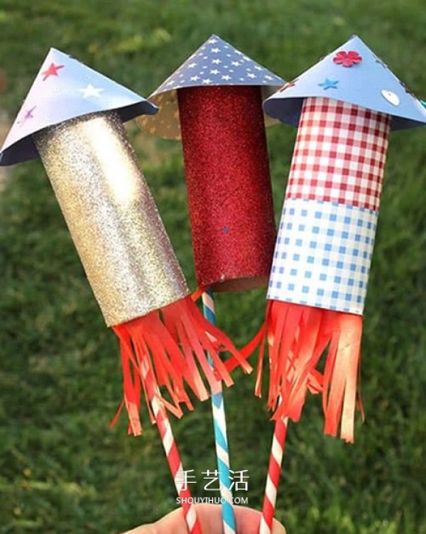 Kindergarten firecrackers handmade method of rolling paper tubes to make rocket firecracker toys