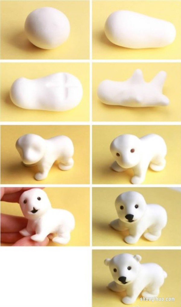 Detailed step-by-step illustration of making a cute Coca-Cola Bear doll from clay