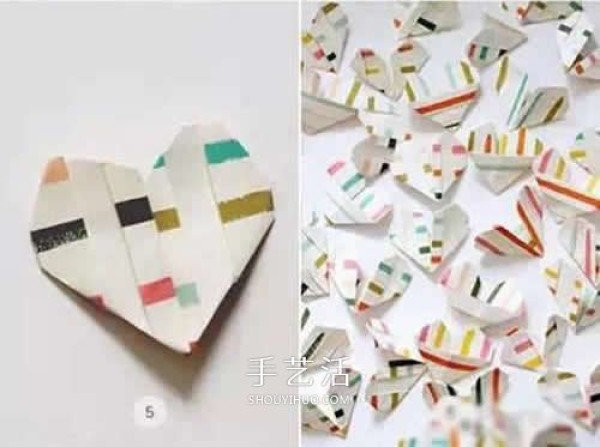 Illustrated tutorial on how to fold origami hearts for young children is simple and cute