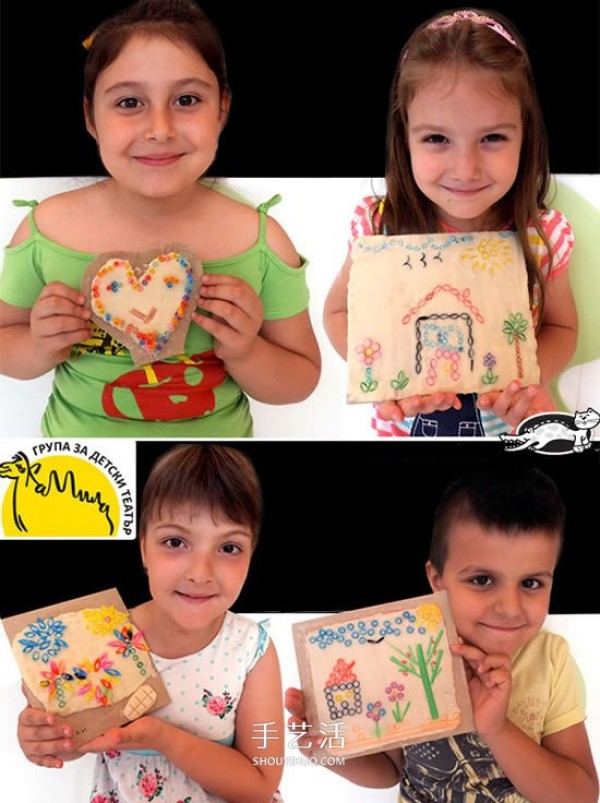 Childrens straw painting works, pictures are simple and beautiful straw collage