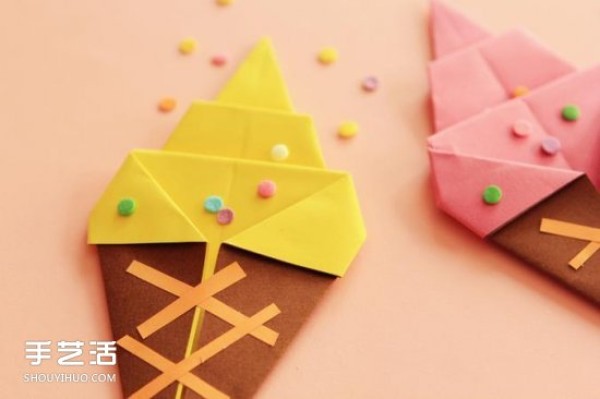 Childrens ice cream origami method, simple and cute ice cream folding method and illustration