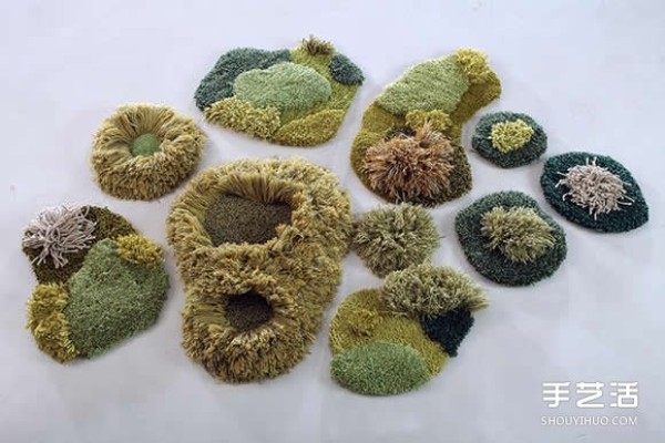 Carpet waste is hand-woven to simulate the natural ecology of wool blankets