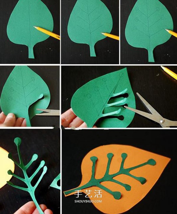 How to make childrens cardboard leaf paintings from simple leaf decorative paintings