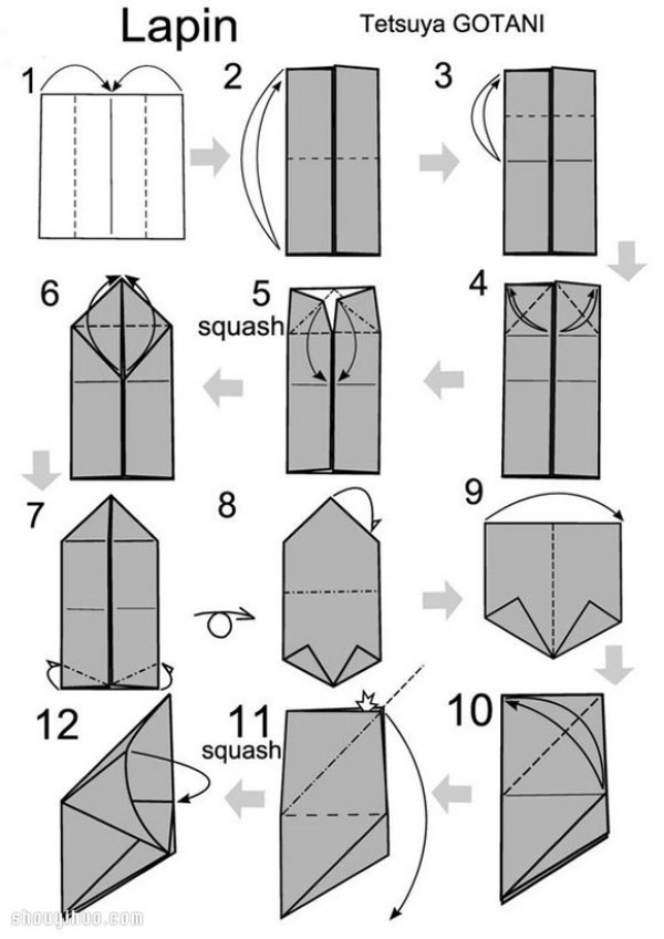 Illustrated tutorial on folding a particularly beautiful three-dimensional rabbit