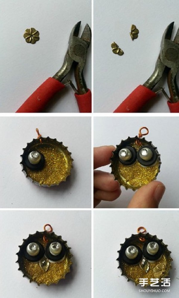 Illustrated tutorial on making DIY cute little pendants with handmade beer bottle caps