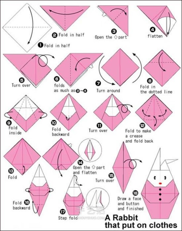 The origami illustration of a rabbit wearing clothes during the Mid-Autumn Festival. The steps are very simple! 