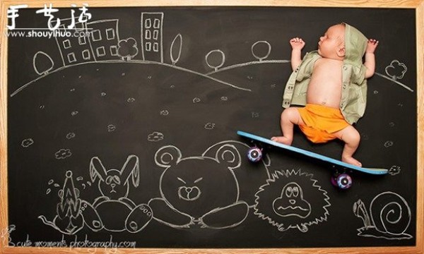 Blackboard graffiti takes the babies on a blackboard adventure