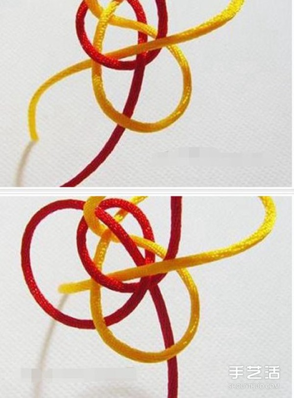 The braiding method of a two-color ring illustrates the simple method of braiding a ring with two strands of rope