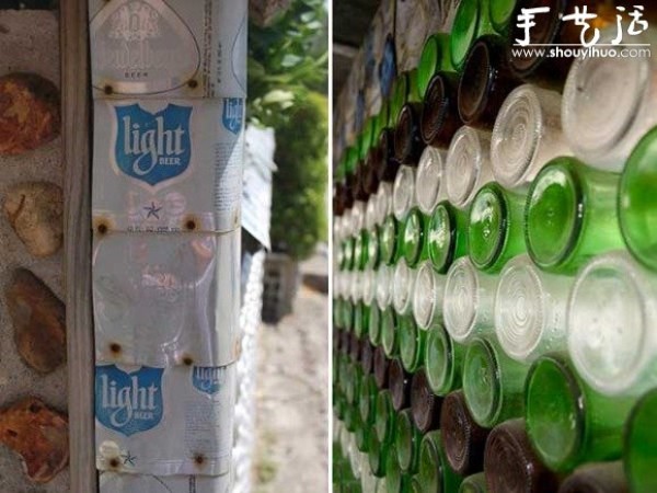 A house decorated with more than 50,000 beer bottles and cans