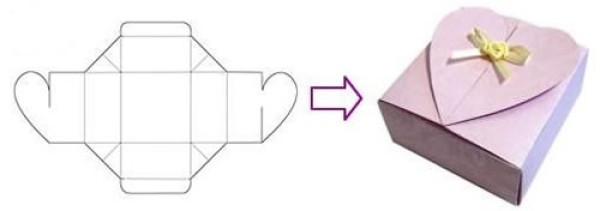 How to fold a Valentines Day gift box with a heart-shaped packaging box origami illustration