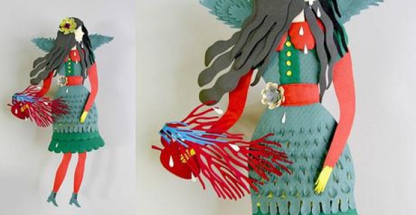 Three-dimensional and exaggerated paper model works combine a variety of handcrafted techniques