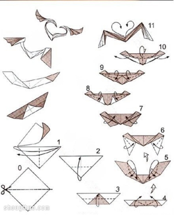 How to fold a heart with wings, origami and a heart with wings, illustrated tutorial