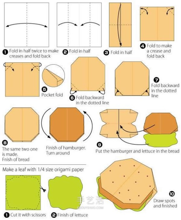 Childrens handmade origami hamburger tutorial, the simplest way to fold a hamburger