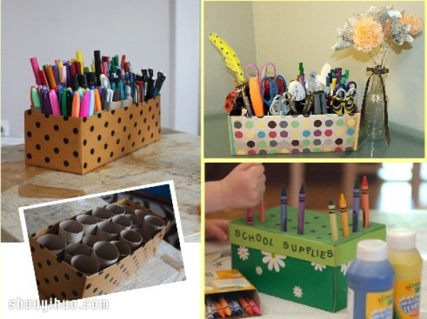 A complete collection of handmade shoe boxes using homemade storage boxes from waste