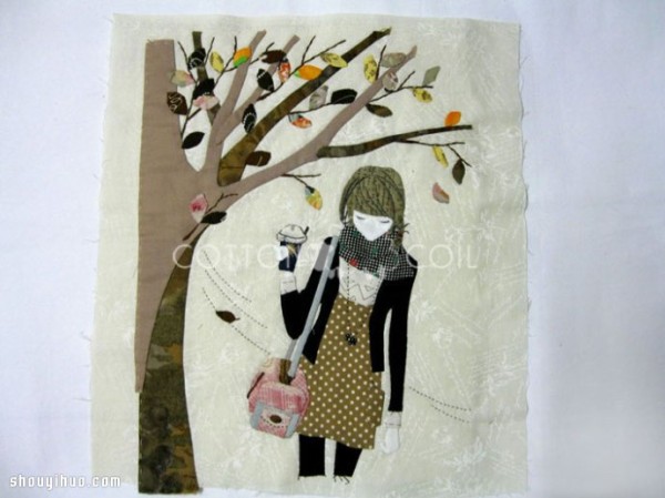 An illustrated tutorial on hand-made patchwork paintings for beautiful girls in autumn