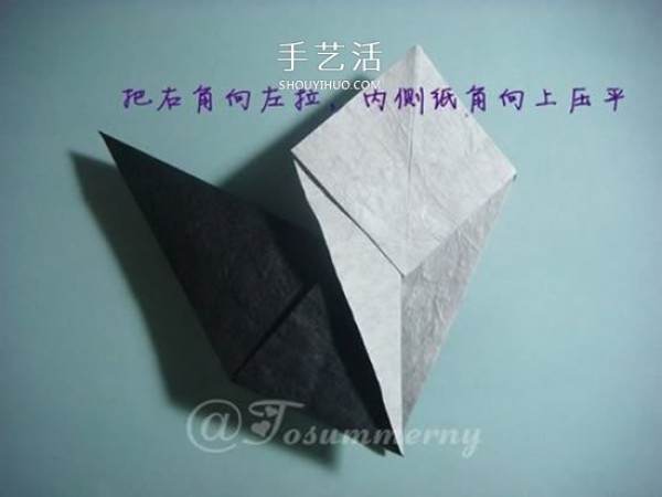 Cat slave, come and see me soon! Origami illustration of a sitting three-dimensional cat