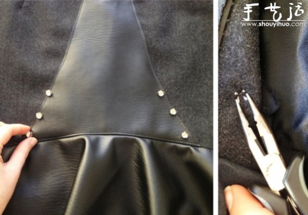 Tutorial of DIY fashionable skirt with woolen skirt stitched with leather