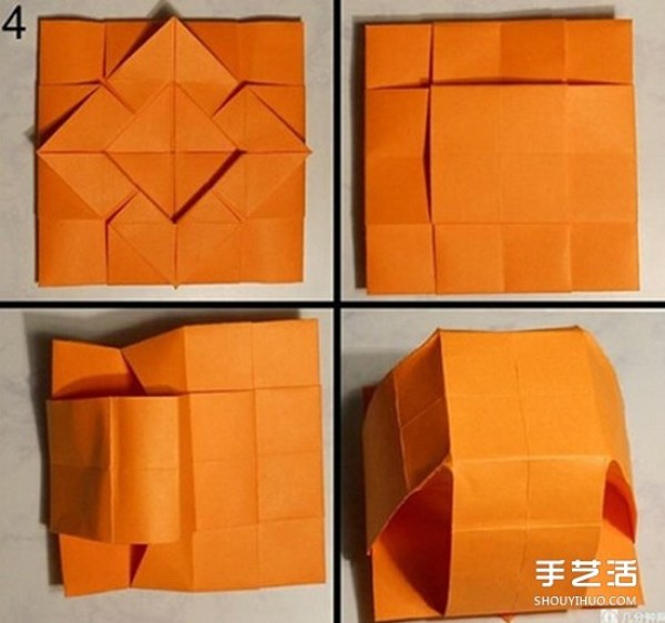 Handmade origami flower pots, illustrated steps for folding complex flower pots