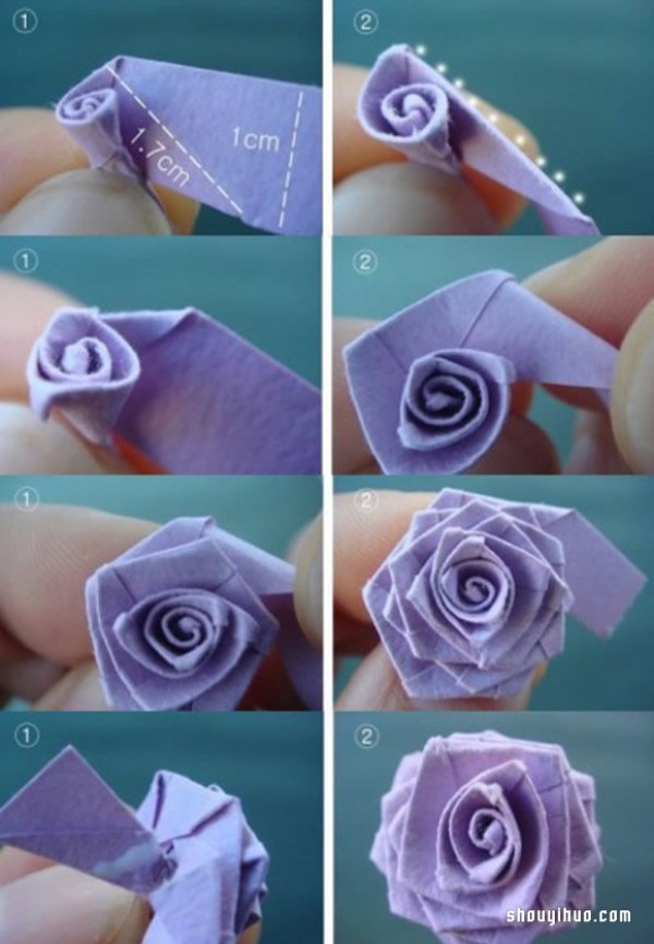 Illustrated tutorial on folding origami roses