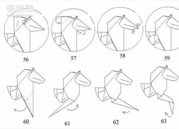 Handmade Origami Horse Illustrated Tutorial Detailed Steps of Folding a Three-dimensional Horse