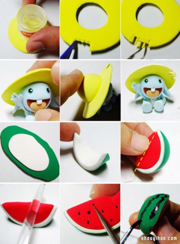 DIY Handmade Illustrations of Soft Clay DIY of Little Rabbit Selling Watermelons