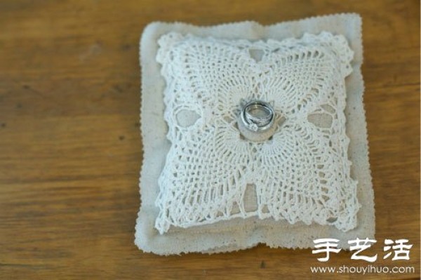 Handmade linen ring pillows commonly seen in forest weddings