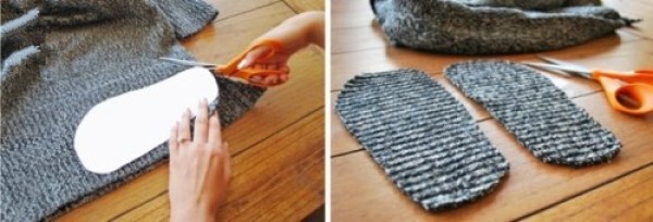 Old woolen trousers are turned into waste to be treasures to make handmade woolen shoes