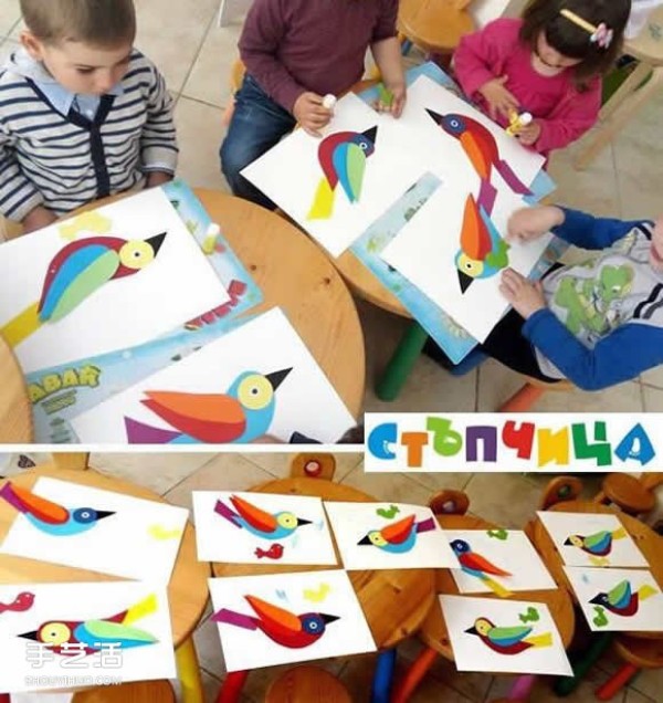 Childrens paper-cut bird pictures, kindergarten handmade paper bird pictures