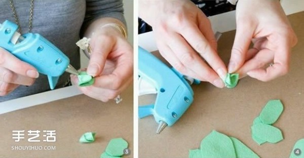 Non-woven rose tutorial, illustrations of how to make handmade fabric roses