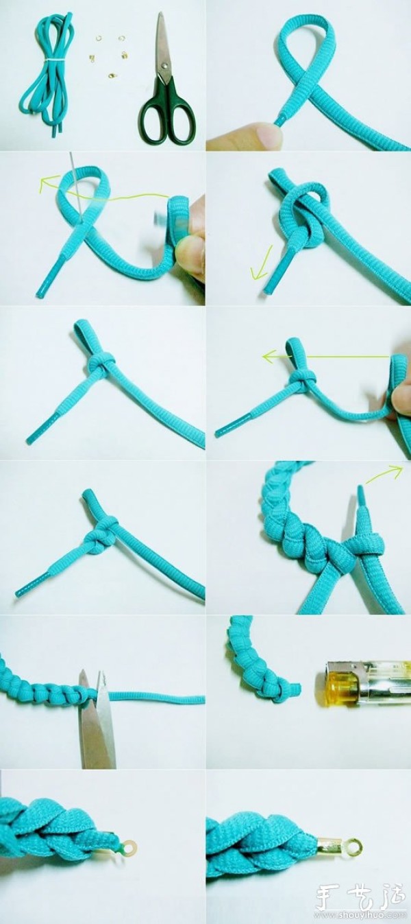 Tutorial for making a small fresh bracelet hand-woven with shoelaces