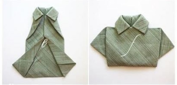 Tutorial on creatively folding napkin into the shape of clothes