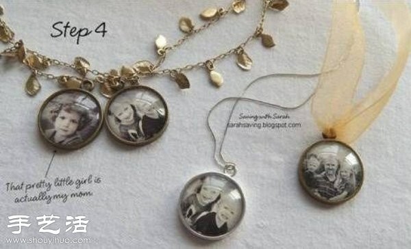 Photo + DIY nostalgic necklace pendant made with diamond glaze