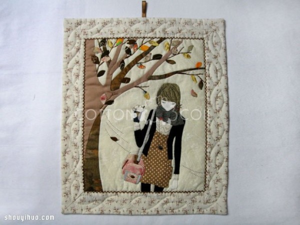 An illustrated tutorial on hand-made patchwork paintings for beautiful girls in autumn