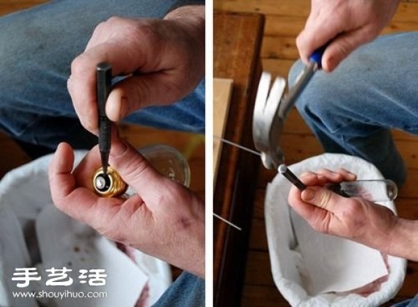 Light bulb + iron wire waste is used to make an artistic vase