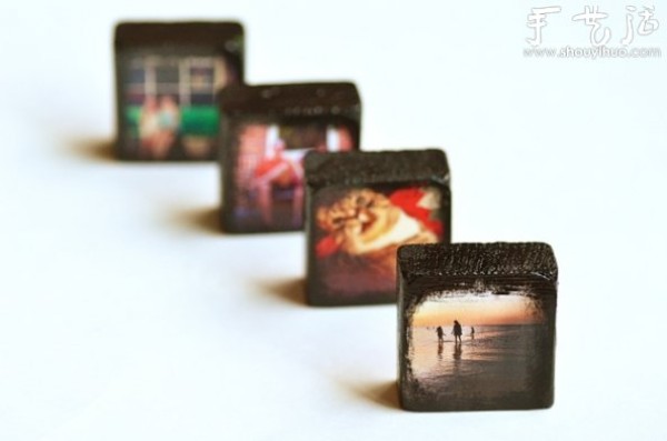 Wood block DIY to make lomo style photo jewelry