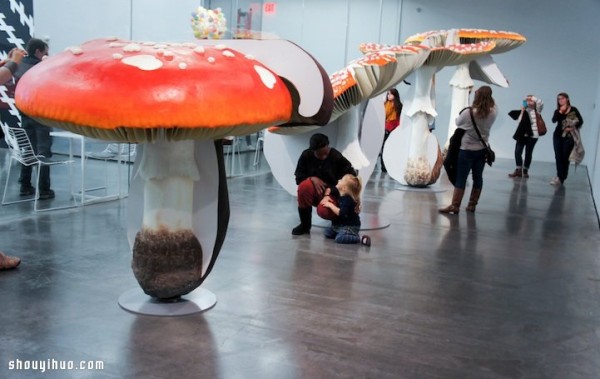 Weird and cute giant mushroom installation sculpture