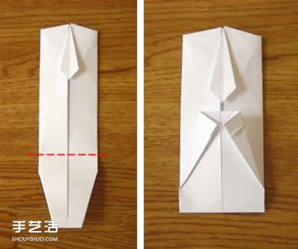 Illustrated tutorial for U.S. dollar origami short-sleeved T-shirt comes with a cute little tie