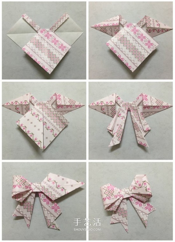 How to fold colored paper bows, beautiful bows and handmade origami illustrations