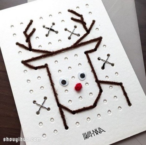 Wool + cardboard DIY handmade Christmas and birthday greeting cards