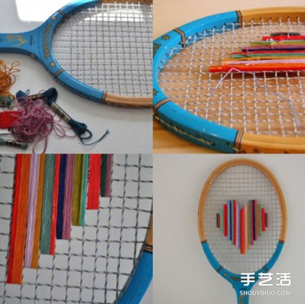 Waste badminton rackets are transformed into beautiful love-pattern decorations