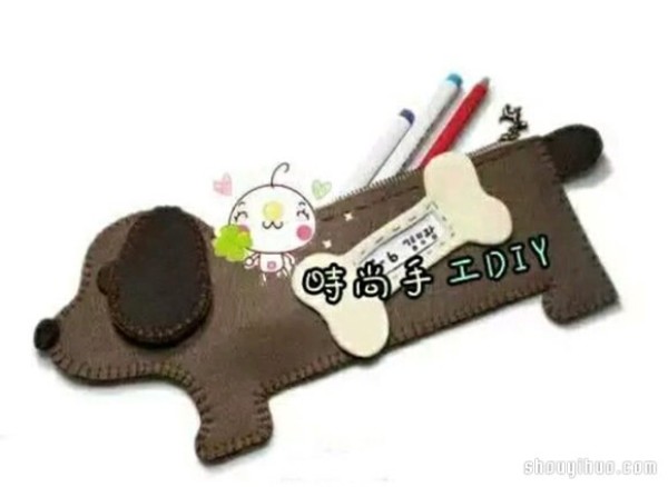 Cute dog-shaped handmade fabric pen bag DIY production with drawings