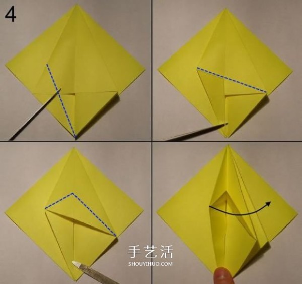 Illustration of the origami method of a three-dimensional pelican that likes to prey on fish